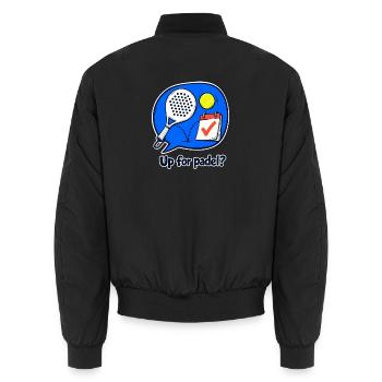 Padel-Gruppenchat-Einladung, wöchentlicher Club-Humor - Unisex Bomberjacke - Schwarz - Hinten - AI Model Male 185 light (185cm)