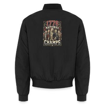 National Championships 1776, 4 July, Gründervä - Unisex Bomber Jacket - black - Back - AI Model Male 185 light (185cm)