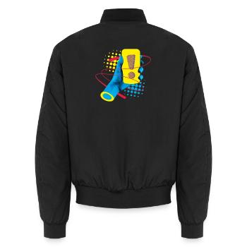 Neon Exklamation Gadget - Unisex Bomberjacke - Schwarz - Hinten - AI Model Male 185 light (185cm)