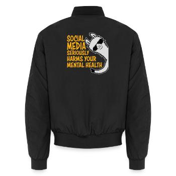 Social Media Seriously Harms Mental Health Lama - Unisex Bomberjacke - Schwarz - Hinten - AI Model Male 185 light (185cm)