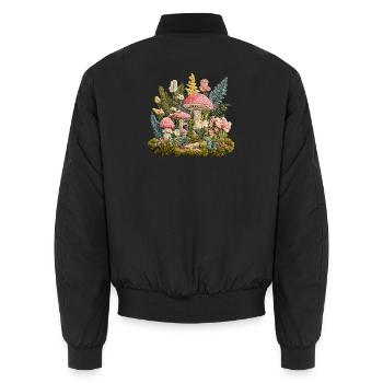 Waldpilz Stickerei Flora Patch - Unisex Bomberjacke - Schwarz - Hinten - AI Model Male 185 light (185cm)