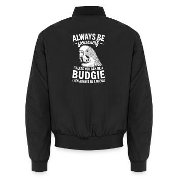 Wellensittich Sprüche Witz Wellensittich Geschenk  - Unisex Bomberjacke - Schwarz - Hinten - AI Model Male 185 light (185cm)