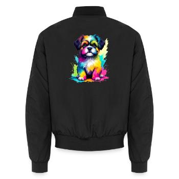 Bunter Shih Tzu Welpe Farbexplosion - Unisex Bomberjacke - Schwarz - Hinten - AI Model Male 185 light (185cm)