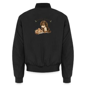 Cookie Season Longhair Dachshund Christmas - Unisex Bomber Jacket - black - Back - AI Model Male 185 light (185cm)