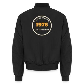 Vintage 1976 Original Limited Edition 50th Birthday - Unisex Bomber Jacket - black - Back - AI Model Male 185 light (185cm)