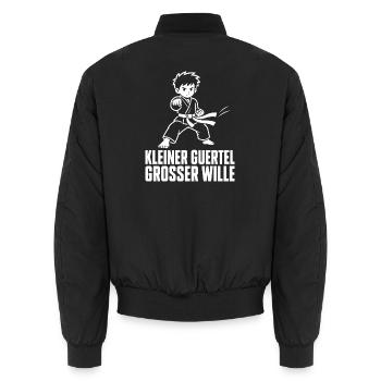 Kleiner Gürtel Großer Wille – Karate Kampfkunst - Unisex Bomberjacke - Schwarz - Hinten - AI Model Male 185 light (185cm)