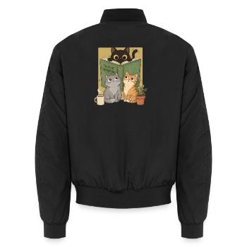 Retro Neugierige Lesekatze Graphic Book Lover Cat - Unisex Bomberjacke - Schwarz - Hinten - AI Model Male 185 light (185cm)