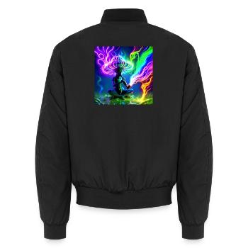 Idegen_Saman - Unisex Bomber Jacket - black - Back - AI Model Male 185 light (185cm)