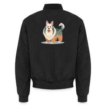 Old English Sheepdog (Comic) - Unisex Bomberjacke - Schwarz - Hinten - AI Model Male 185 light (185cm)