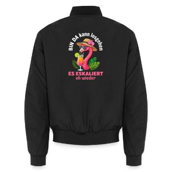 Flamingo Party Es Eskaliert eh wieder Mädelsabend - Unisex Bomberjacke - Schwarz - Hinten - AI Model Male 185 light (185cm)