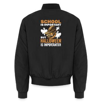 School is important but Halloween is importanter - - Unisex Bomberjacke - Schwarz - Hinten - AI Model Male 185 light (185cm)