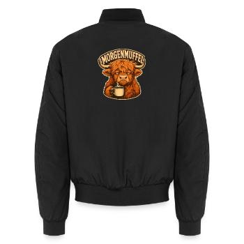 Morgenmuffel Kuh mit Kaffee - Unisex Bomberjacke - Schwarz - Hinten - AI Model Male 185 light (185cm)