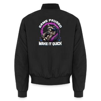 Gamer Gaming Raccoon Video Game - Unisex Bomber Jacket - black - Back - AI Model Male 185 light (185cm)
