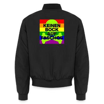 KEINEN BOCK AUF FASCHOS, NO NZS, NO AFD, GRÜN - Unisex Bomberjacke - Schwarz - Hinten - AI Model Male 185 light (185cm)