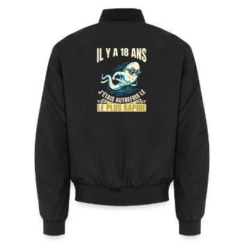 Anniversaire 18 Ans Humour Le Plus Rapide - Bomber unisexe - noir - Dos - AI Model Male 185 light (185cm)