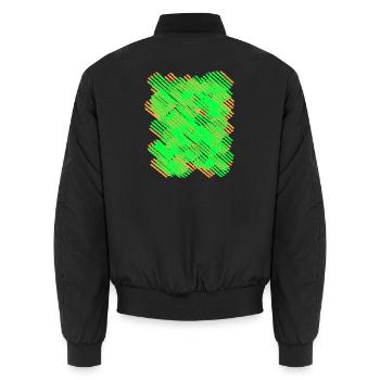 Neon Grün-Orangene Strichmuster - Unisex Bomberjacke - Schwarz - Hinten - AI Model Male 185 light (185cm)