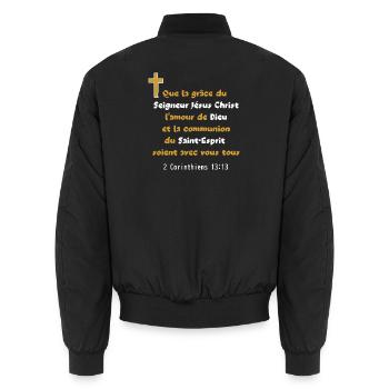 Bible Corinthinens 13:13 Paul Citation Jésus - Bomber unisexe - noir - Dos - AI Model Male 185 light (185cm)