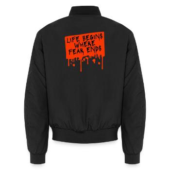 Life Begins Where Fear Ends Motivierend Zitat Logo - Unisex Bomberjacke - Schwarz - Hinten - AI Model Male 185 light (185cm)