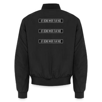 Life Begins Where Fear Ends Motivierend Zitat Logo - Unisex Bomberjacke - Schwarz - Hinten - AI Model Male 185 light (185cm)