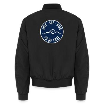 Surf SUP Wing to be free – Badge in Navy - Unisex Bomberjacke - Schwarz - Hinten - AI Model Male 185 light (185cm)