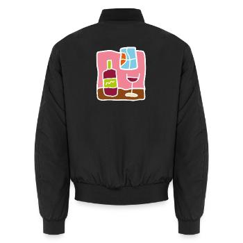 Minimalist Red Wine – Bottle & Glass - Unisex Bomber Jacket - black - Back - AI Model Male 185 light (185cm)