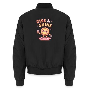 Rise and Shine Good Morning Cute Sun With Coffee - Unisex Bomber Jacket - black - Back - AI Model Male 185 light (185cm)
