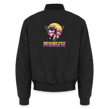 Pekingese - Peke Dog Mom Dad Lap Dog Lion Dog - Unisex Bomber Jacket - black - Back - AI Model Male 185 light (185cm)