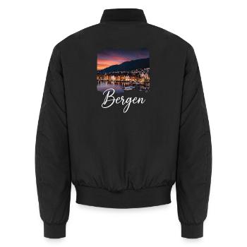 Bergen Harbour Evening - Unisex Bomber Jacket - black - Back - AI Model Male 185 light (185cm)