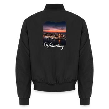 Veracruz Sonnenuntergang Hafenpanorama - Unisex Bomberjacke - Schwarz - Hinten - AI Model Male 185 light (185cm)