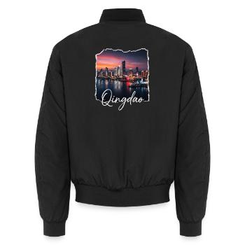 Qingdao Abend Skyline - Unisex Bomberjacke - Schwarz - Hinten - AI Model Male 185 light (185cm)