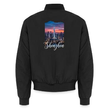Shenzhen Skyline Evening Light - Unisex Bomber Jacket - black - Back - AI Model Male 185 light (185cm)