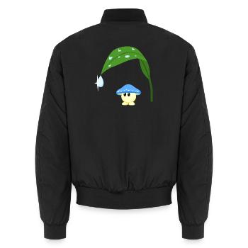 Blue Mushroom - Unisex Bomber Jacket - black - Back - AI Model Male 185 light (185cm)