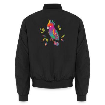 Rainbow Cockatoo Cartoon Design - Unisex Bomber Jacket - black - Back - AI Model Male 185 light (185cm)