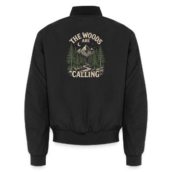 Outdoor Adventure - The Woods are Calling - Unisex Bomber Jacket - black - Back - AI Model Male 185 light (185cm)
