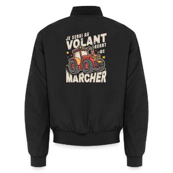 Au Volant Avant de Marcher Bébé Tracteur - Bomber unisexe - noir - Dos - AI Model Male 185 light (185cm)