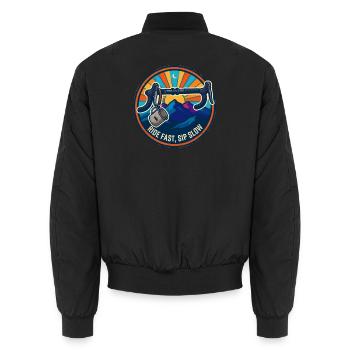 Ride Fast Sip Slow Retro Bike Badge - Unisex Bomber Jacket - black - Back - AI Model Male 185 light (185cm)