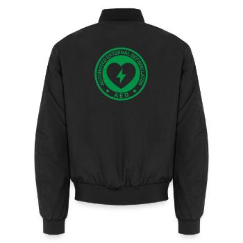 Automatischer externer Defibrillator-AED-Schildaufkleber - Unisex Bomberjacke - Schwarz - Hinten - AI Model Male 185 light (185cm)