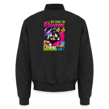 Gamer Gaming Cat Ramen Video Game - Unisex Bomber Jacket - black - Back - AI Model Male 185 light (185cm)