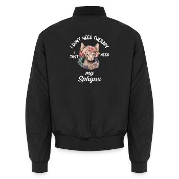 Sphynx Cat Therapy - Unisex Bomber Jacket - black - Back - AI Model Male 185 light (185cm)