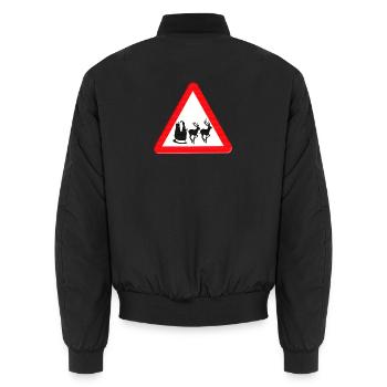 Road sign warning for Father Christmas ahead.  - Unisex Bomber Jacket - black - Back - AI Model Male 185 light (185cm)