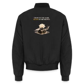 Grow In Dark Bloom In Silence Lotus Gym Shirt - Unisex Bomber Jacket - black - Back - AI Model Male 185 light (185cm)