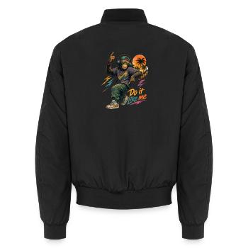 Cool Hip-Hop Monkey with Headphones – Do It Like Me - Unisex Bomber Jacket - black - Back - AI Model Male 185 light (185cm)