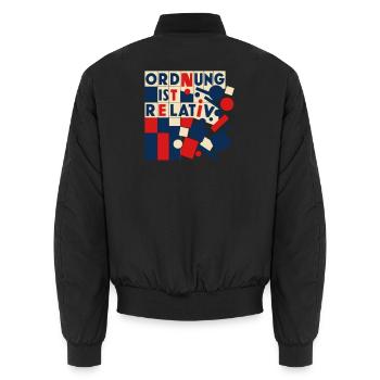 Ordnung ist Relativ – Geometrische Popkunst - Unisex Bomberjacke - Schwarz - Hinten - AI Model Male 185 light (185cm)