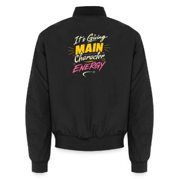 Es verleiht der Hauptfigur Energie – Own It - Unisex Bomberjacke - Schwarz - Hinten - AI Model Male 185 light (185cm)