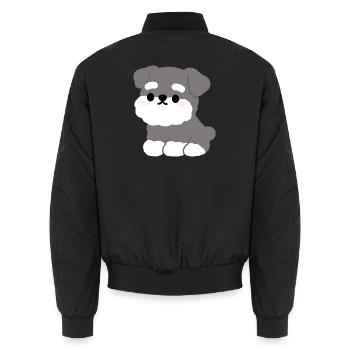 Grey Fluffy Schnauzer Pup Charm - Unisex Bomber Jacket - black - Back - AI Model Male 185 light (185cm)