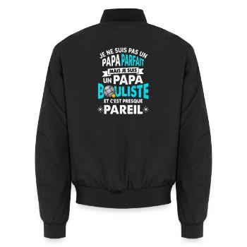 Papa Bouliste Parfait Pétanque Humour - Bomber unisexe - noir - Dos - AI Model Male 185 light (185cm)