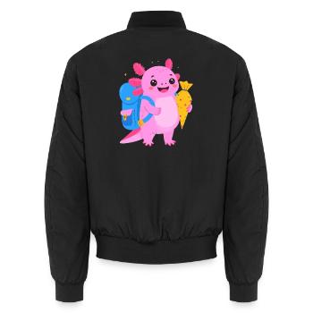 Axolotl for school enrollment – back to school school cone - Unisex Bomber Jacket - black - Back - AI Model Male 185 light (185cm)