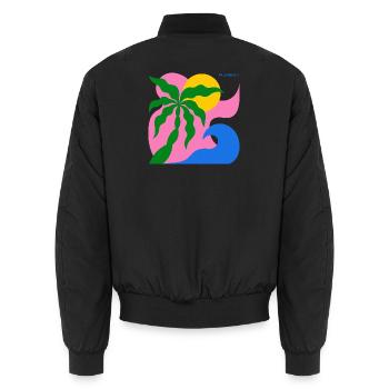 Abstract Palm Tree & Sun: Summer Design - Unisex Bomber Jacket - black - Back - AI Model Male 185 light (185cm)