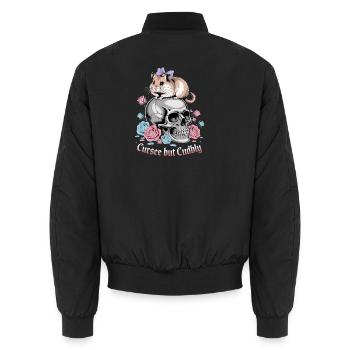 Curse But Cuddly Hamster On Skull - Unisex Bomber Jacket - black - Back - AI Model Male 185 light (185cm)