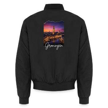Groningen Abendmotive Skyline - Unisex Bomberjacke - Schwarz - Hinten - AI Model Male 185 light (185cm)